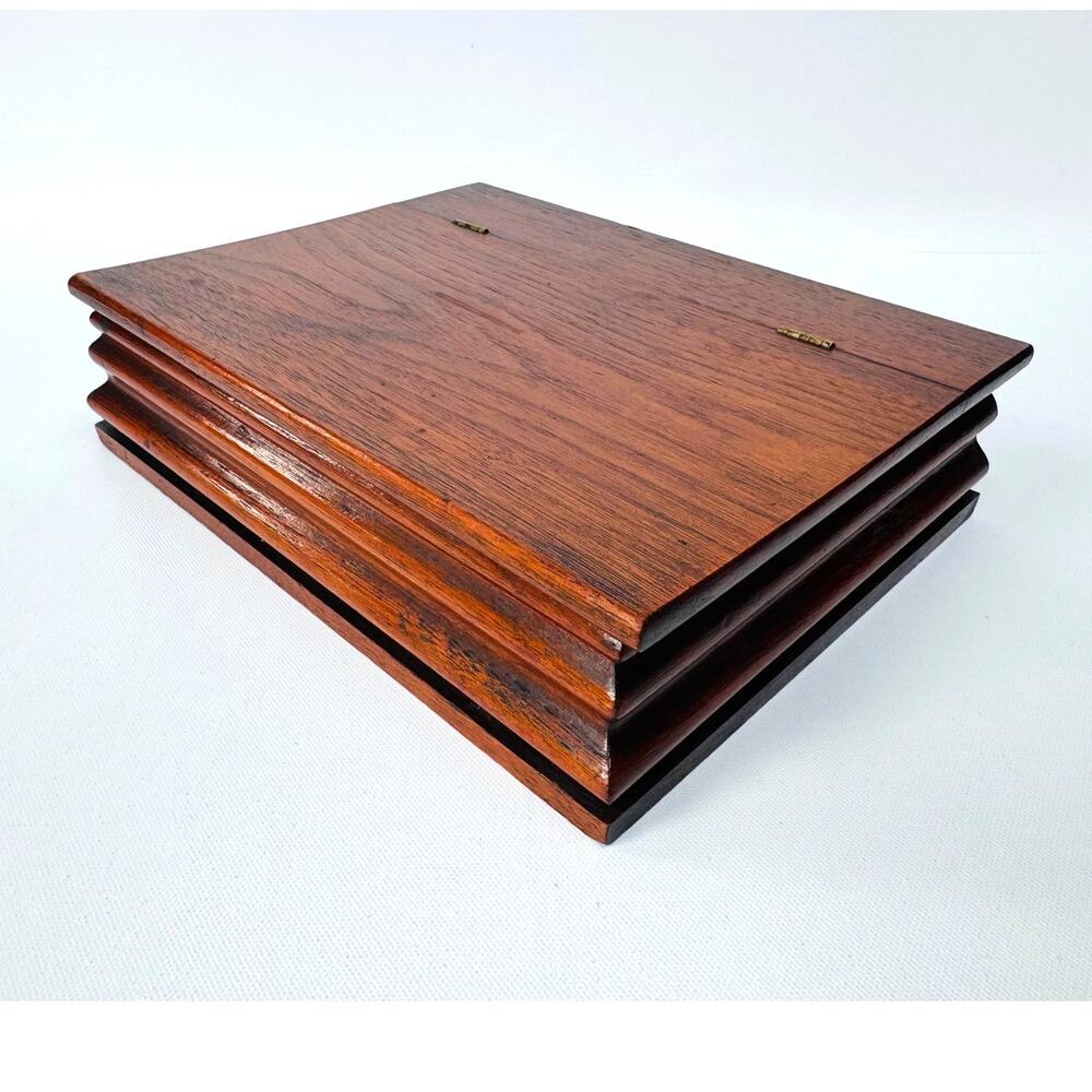 Vintage Hardwood Document Box With Hinged Lid